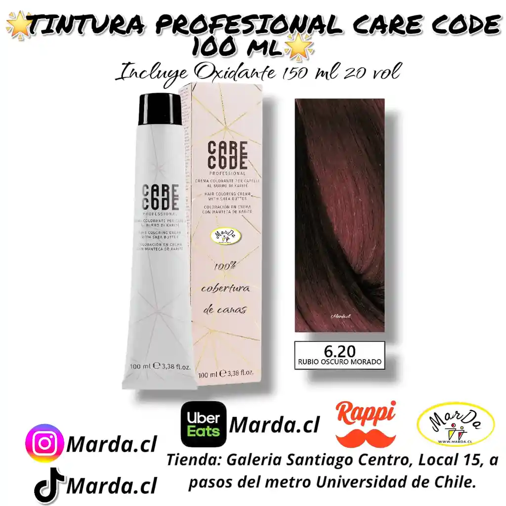 6.20 Rubio Oscuro Morado Tintura Care Code 100 Ml + Agua Oxigenada 20 V 150 Ml