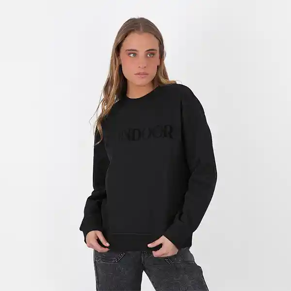 Polerón Crew Neck Logo Velvet Negro S Mujer Raindoor