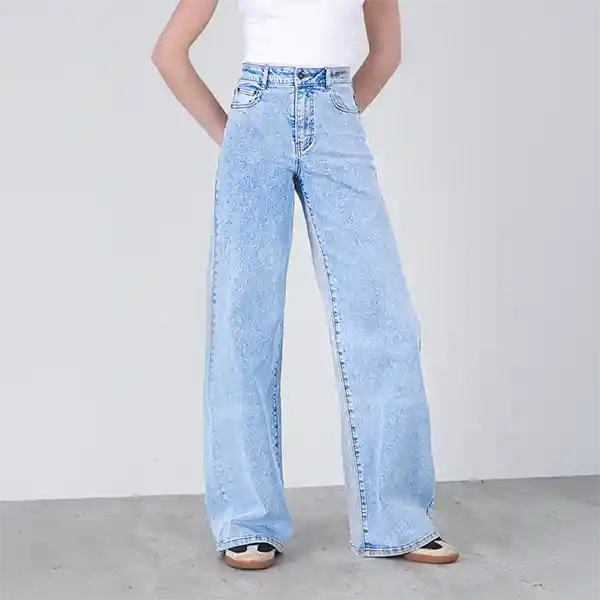 Pantalón Wide Leg Strass Degrade Azul 40 Mujer Raindoor