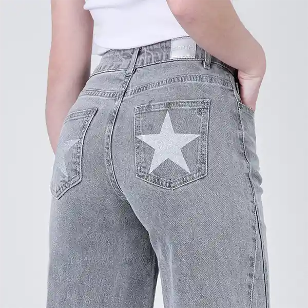 Pantalón Corte Lateral Estrella Gris 38 Mujer Raindoor