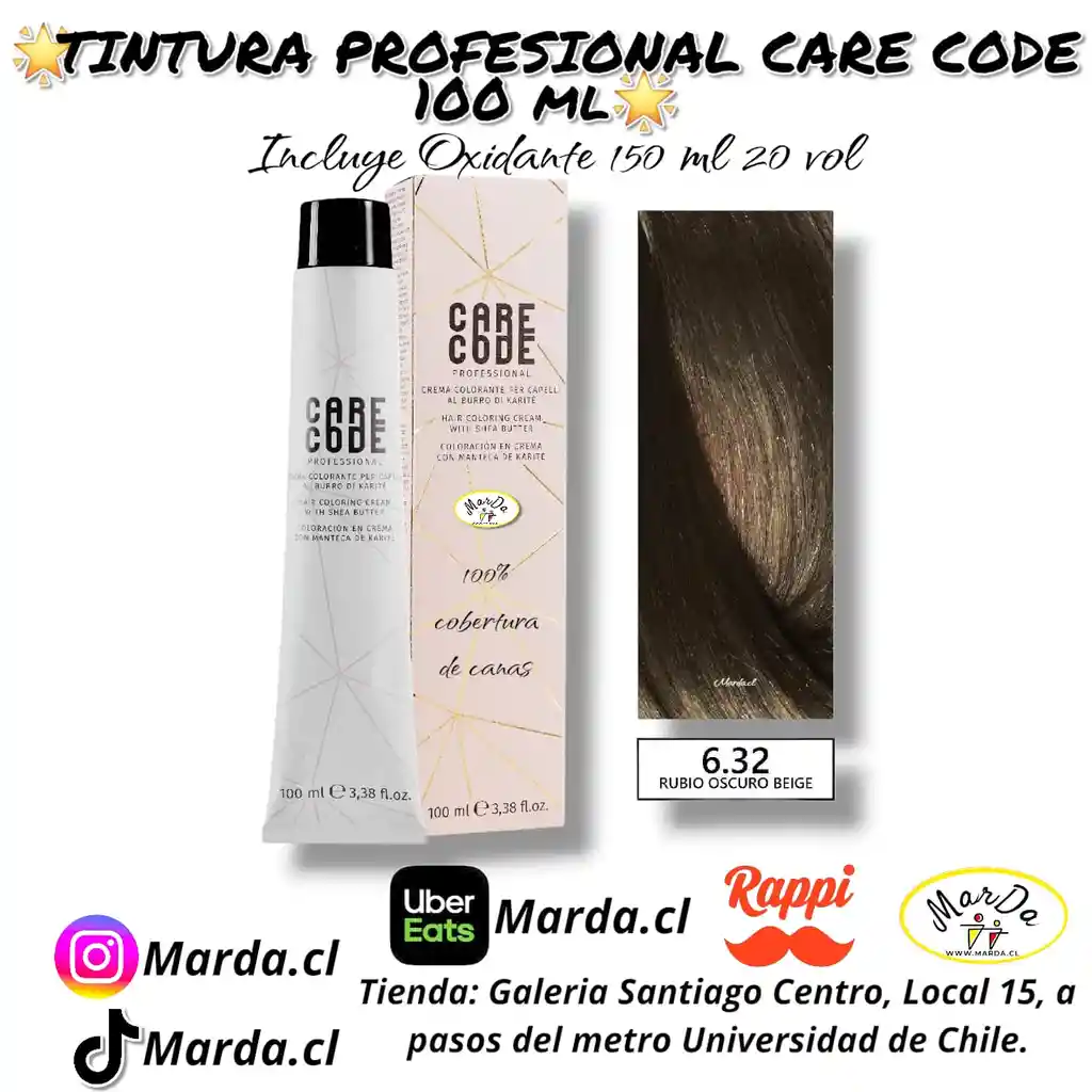 6.32 Rubio Oscuro Beige Tintura Care Code 100 Ml + Agua Oxigenada 20 V 150 Ml