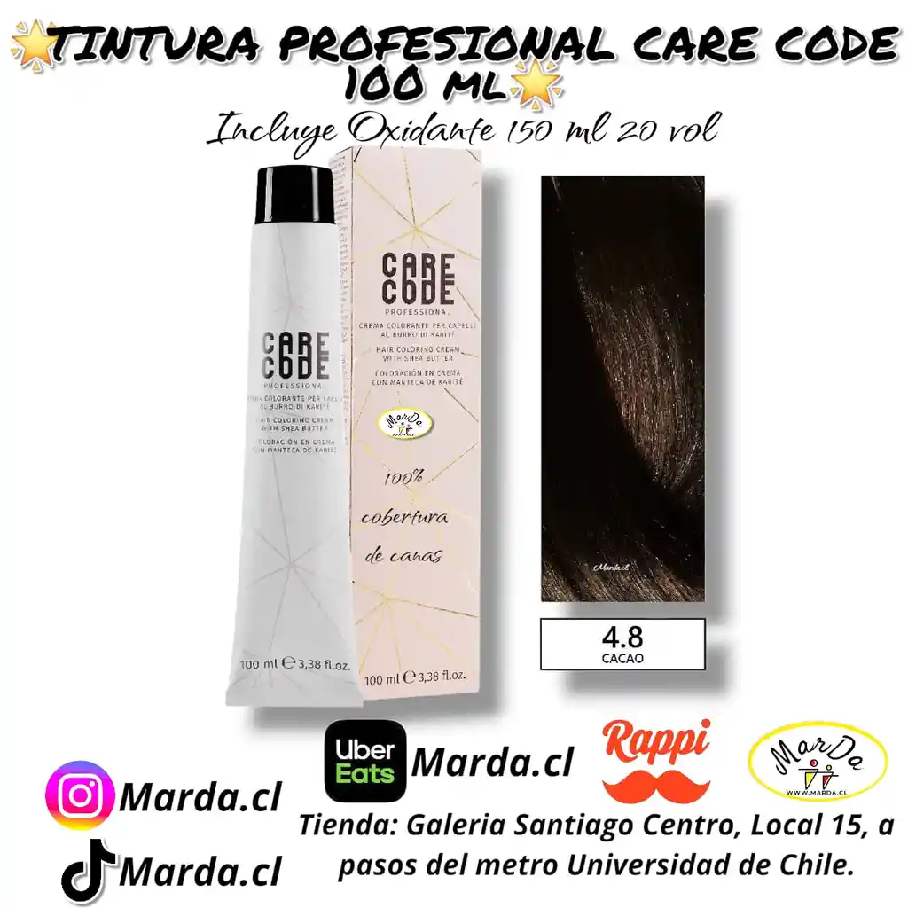 4.8 Cacao Tintura Care Code 100 Ml + Agua Oxigenada 20 V 150 Ml