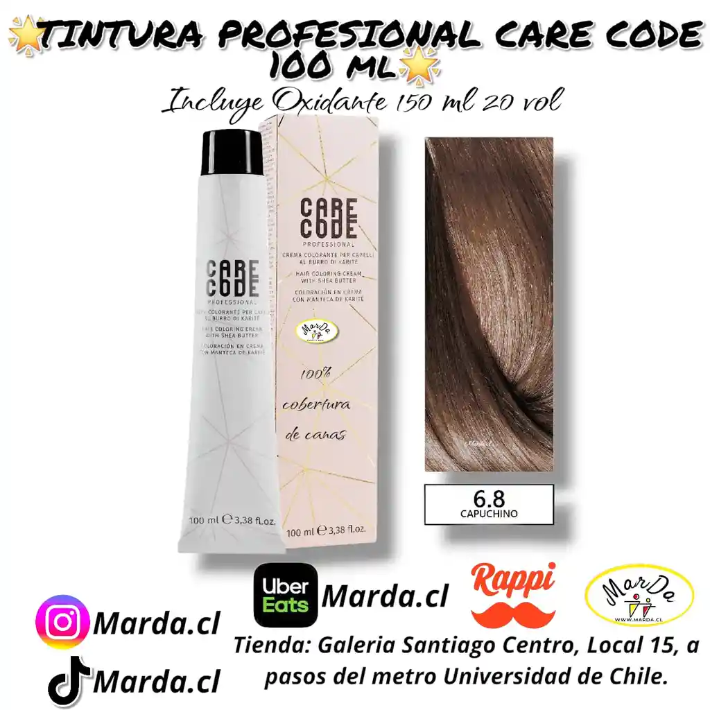6.8 Capuchino Tintura Care Code 100 Ml + Agua Oxigenada 20 V 150 Ml