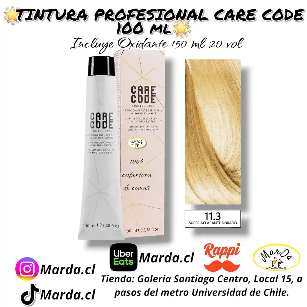 11.3 Super Aclarante Dorado Tintura Care Code 100 Ml + Agua Oxigenada 20 V 150 Ml