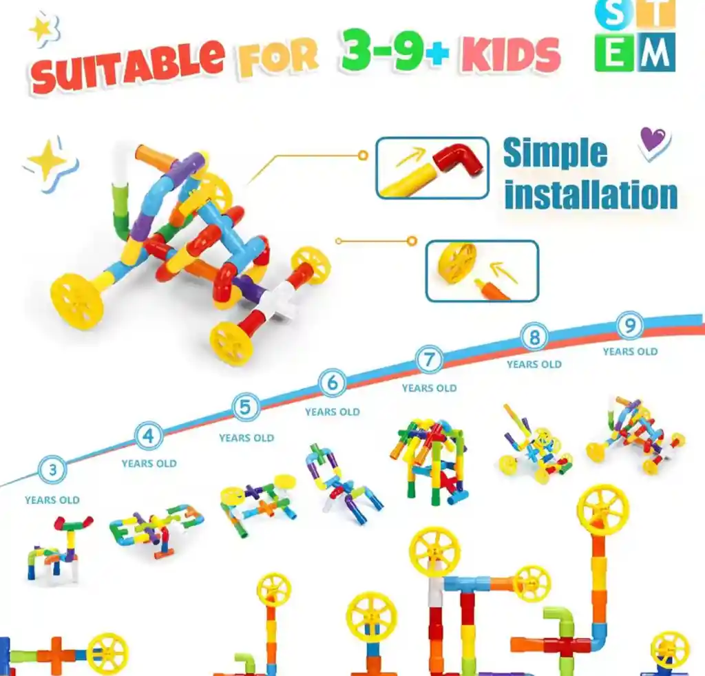 Juego Didáctico Tubos Conectores De Encaje Para Niños De Creatividad Y Aprendizaje