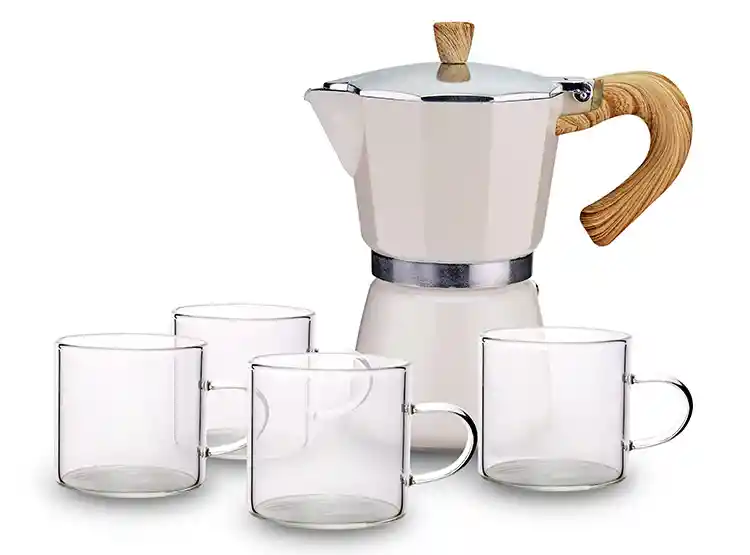 Cafetera Italiana Mad + 4 Tazas Vidrio