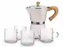 Cafetera Italiana Mad + 4 Tazas Vidrio