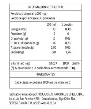Vitamina C 1000mg - 30 Capsulas