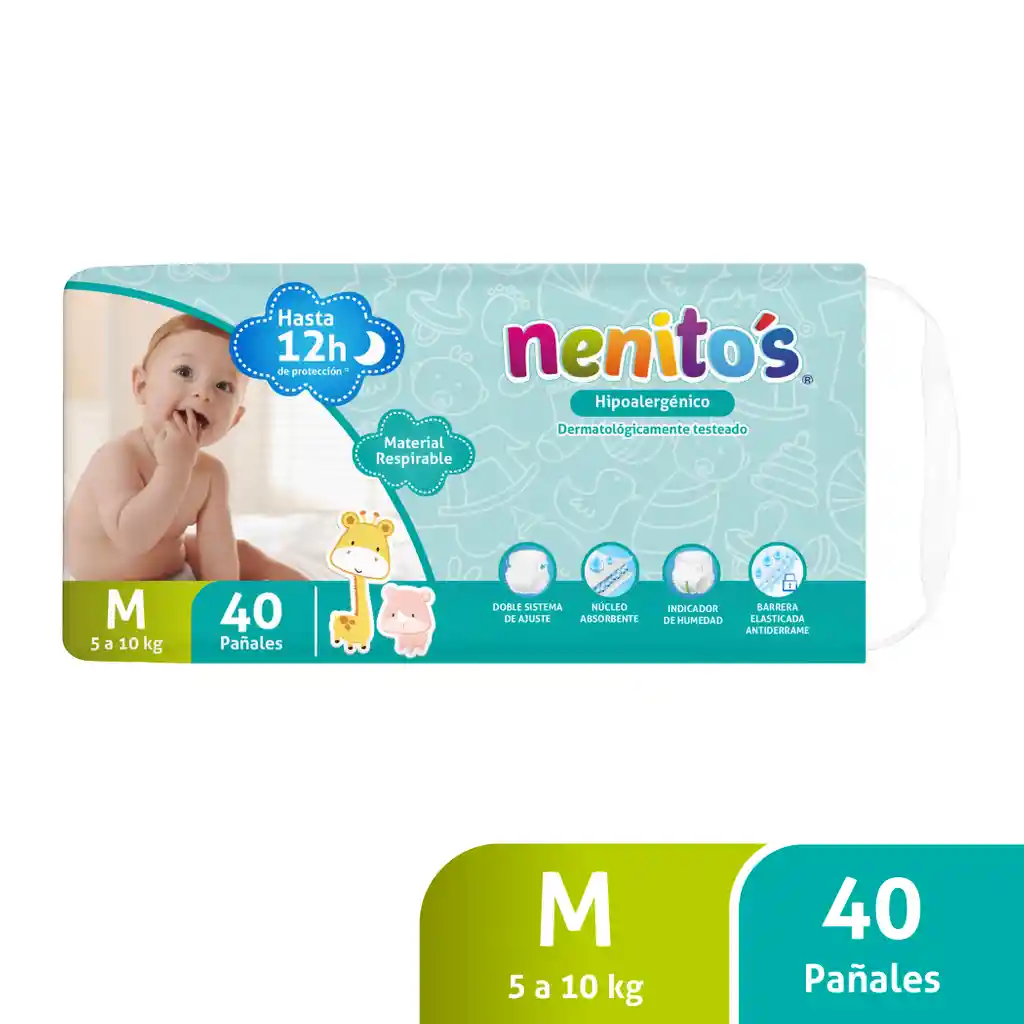 Pañales Desechables Nenitos Talla M, 40 Unidades