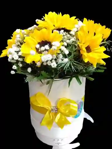 Caja Redonda Con Girasoles