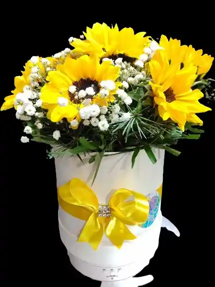 Caja Redonda Con Girasoles