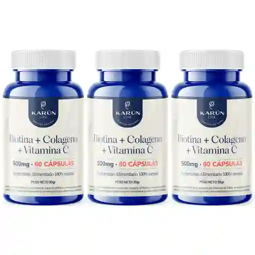 Pack X3 Biotina + Colágeno + Vitamina C 180 Cap Karun Life