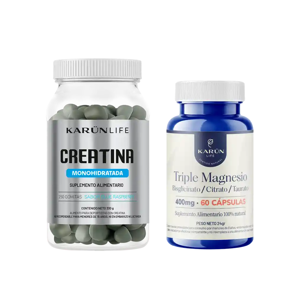 Pack Creatina 150 Gomita + Triple Magnesio 60 Cáp Karun Life