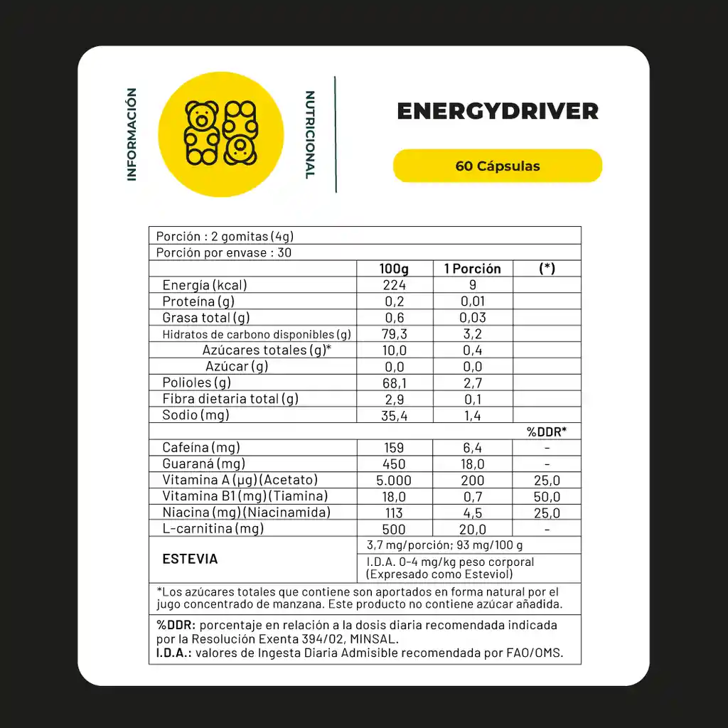 Energydriver - 60 Gomitas - Energía Diaria Karun Life