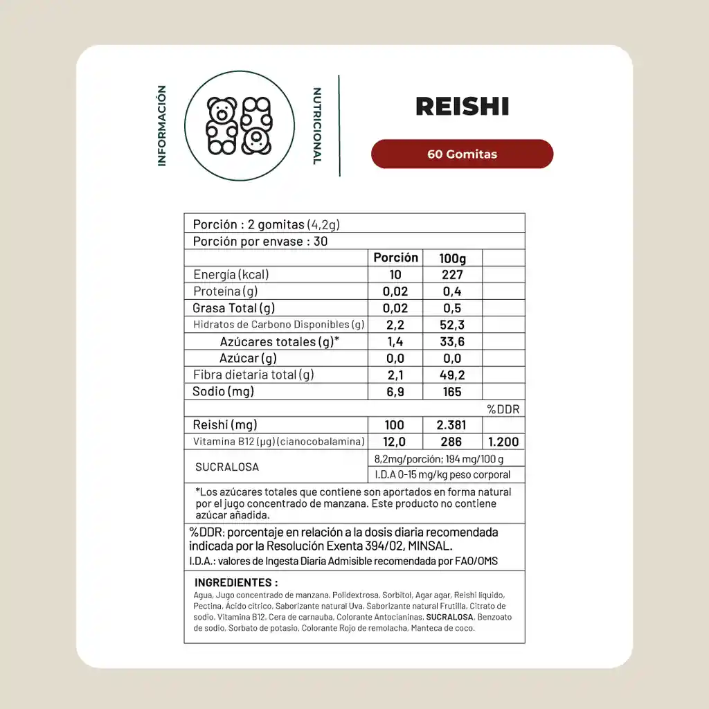 Gomitas Reishi Hongo 60 Unidades