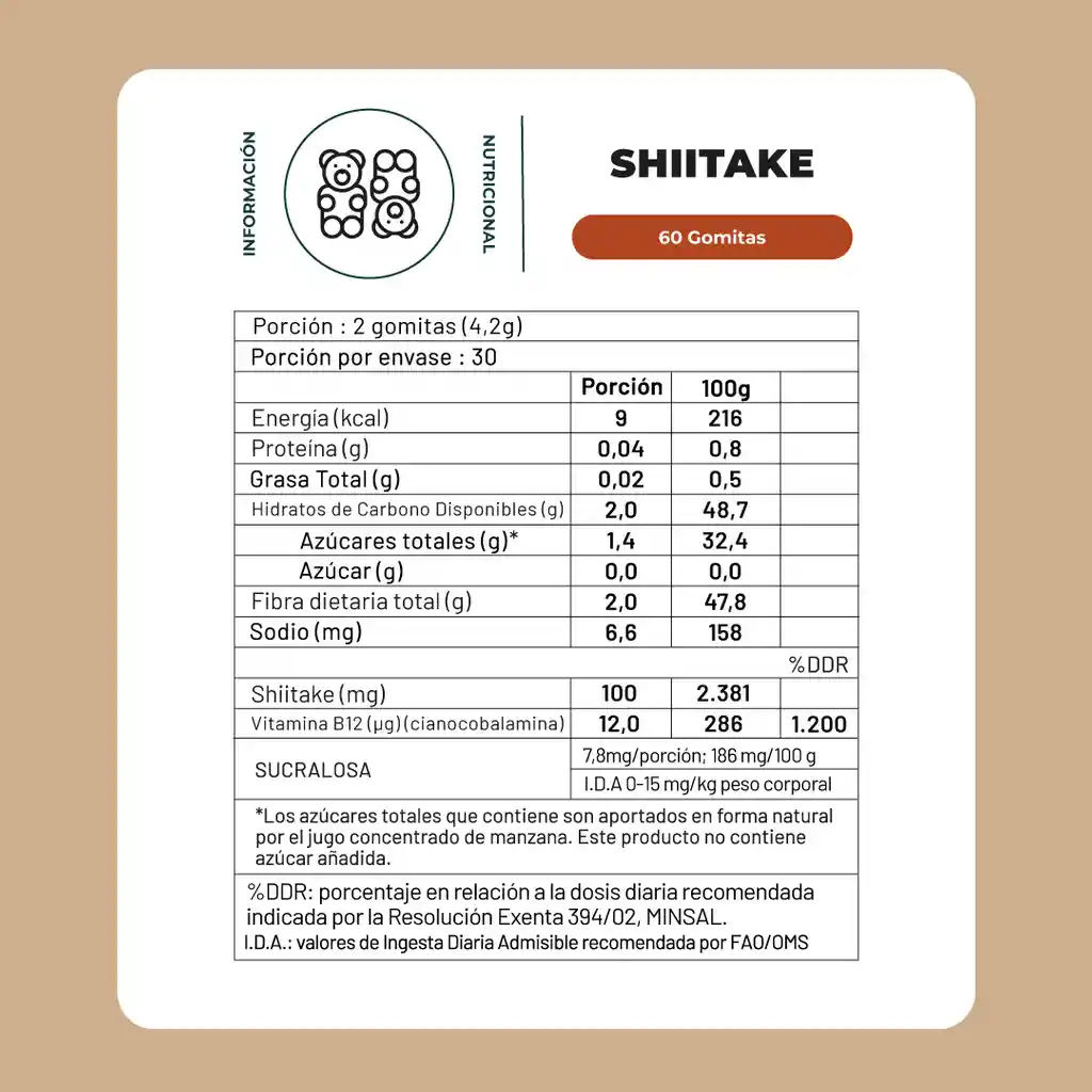 Shiitake Hongo Gomitas 60 Unidades