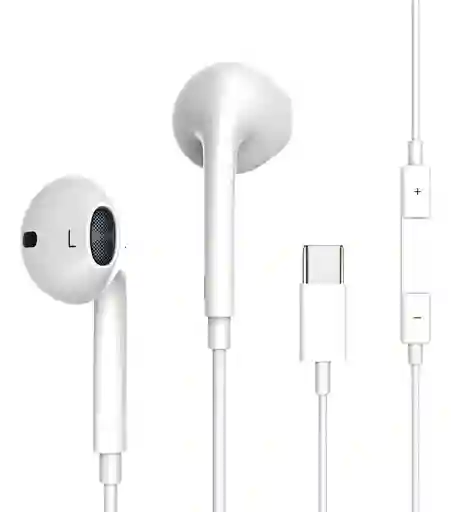 Audífonos Tipo C Para Iphone 15 Y 16 Blanco Con Micrófono