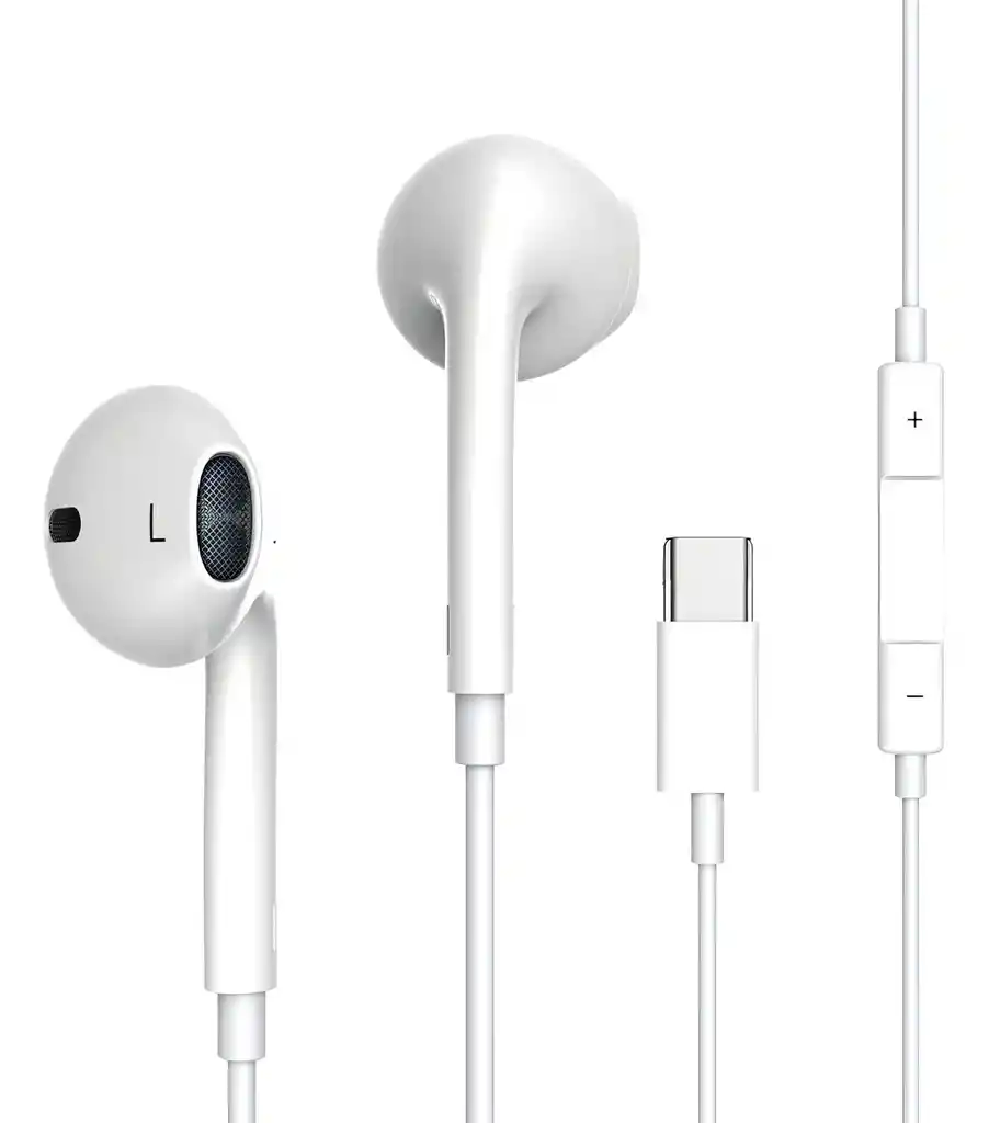 Audífonos Tipo C Para Iphone 15 Y 16 Blanco Con Micrófono