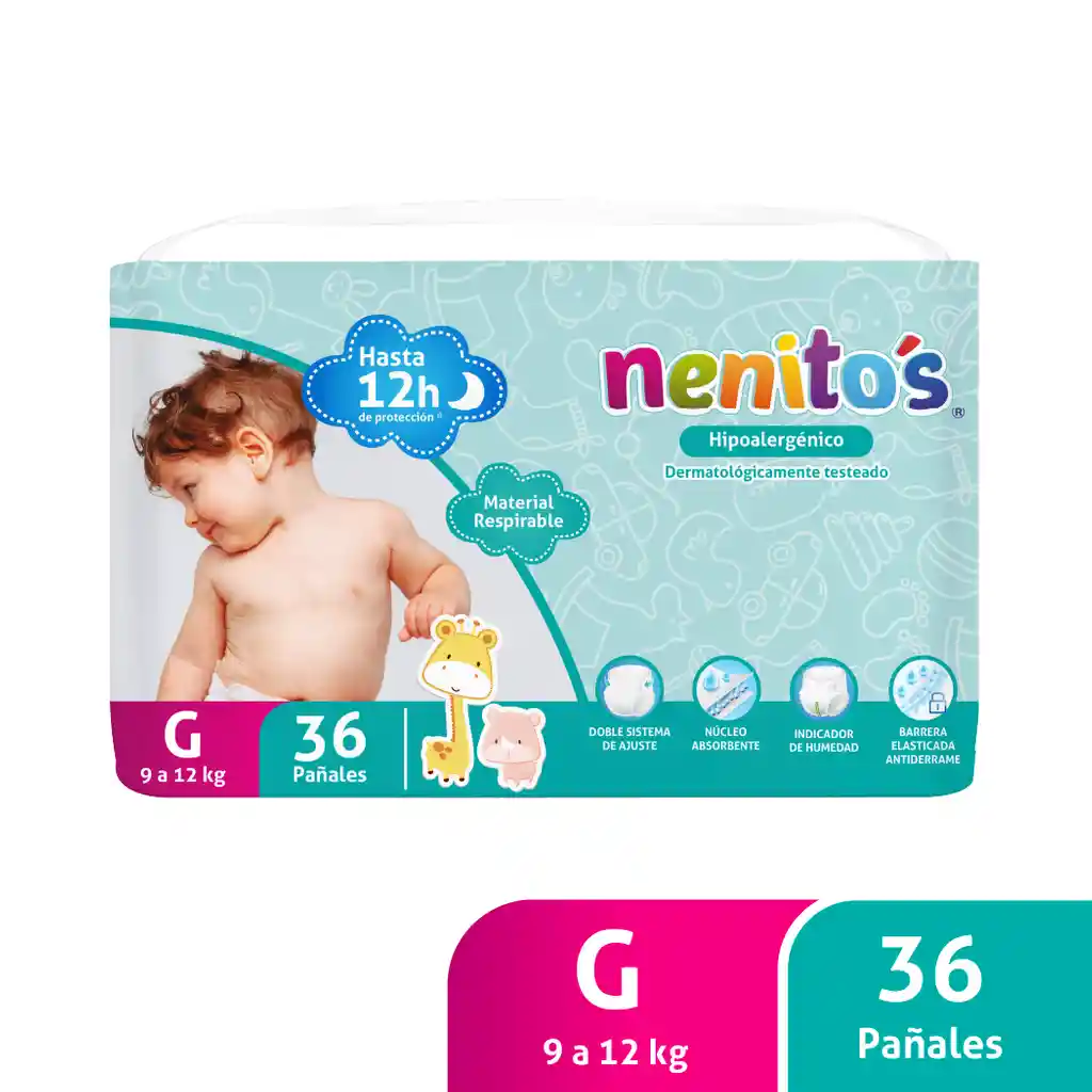 Pañales Desechables Nenitos Talla G, 36 Unidades