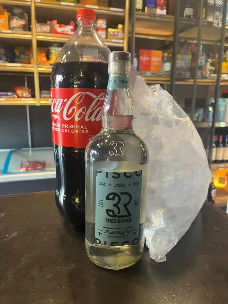 Promo Tres Erres Transparente 1l + Coca Normal 3l + Hielo 1kg