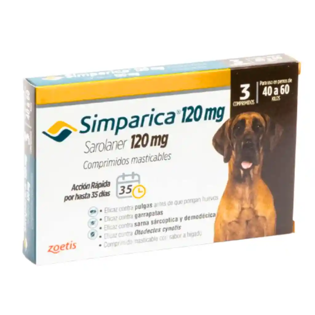 Simparica, Antiparasitario Masticable Para Perros De 40 A 60 Kg (3 Comprimidos)