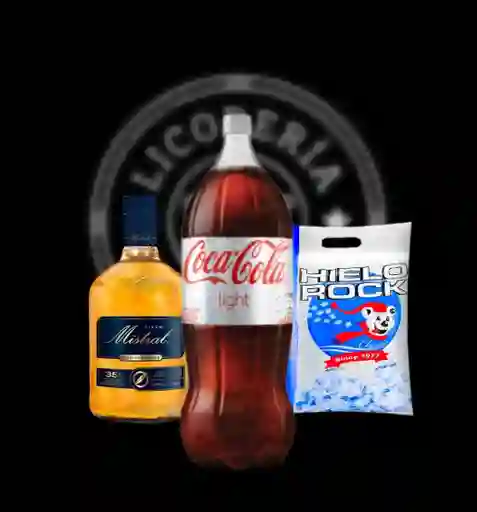 Promo Mistral 1 Lt. + Coca Cola Light 3 Lt. + Hielo 1 Kg