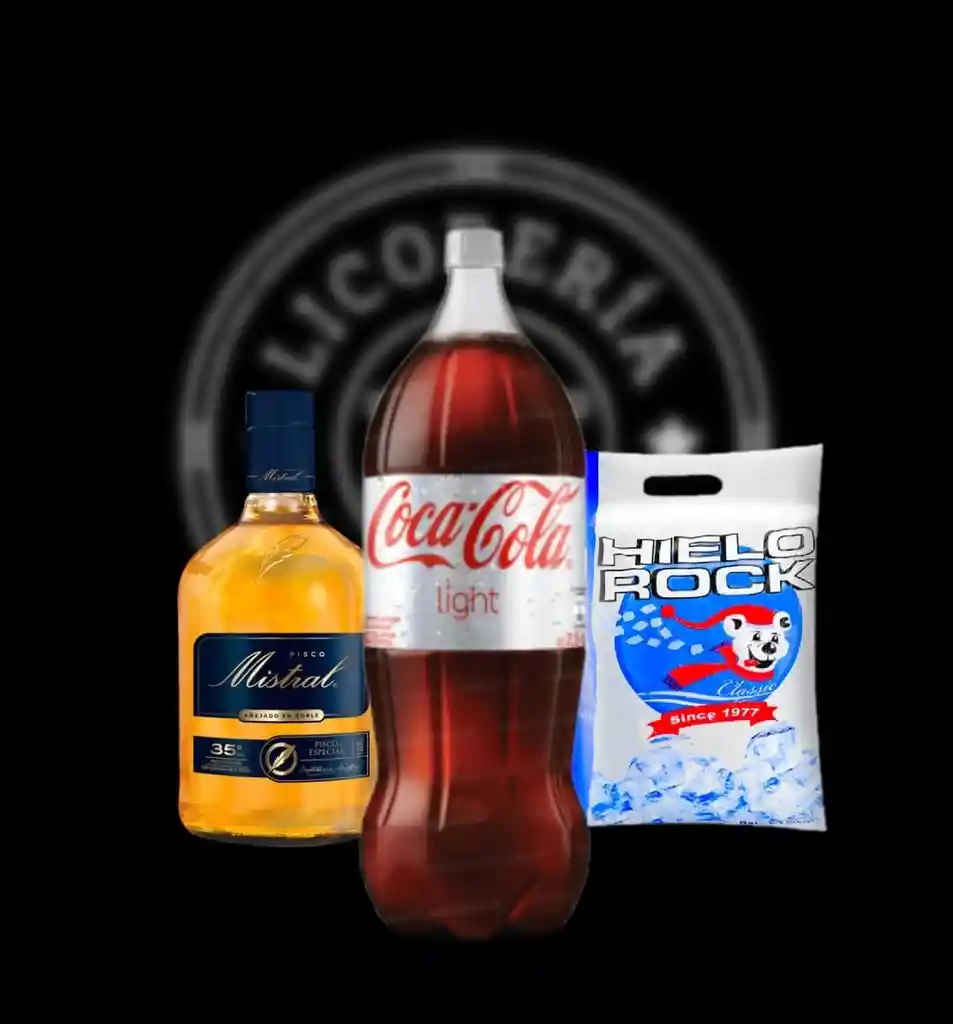 Promo Mistral 1 Lt. + Coca Cola Light 3 Lt. + Hielo 1 Kg