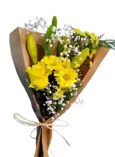 Ramo Flores Amarillas: 1 Rosa, 1 Liliums Y 1 Maule