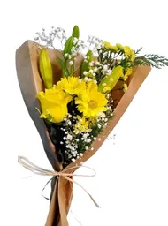 Ramo Flores Amarillas: 1 Rosa, 1 Liliums Y 1 Maule