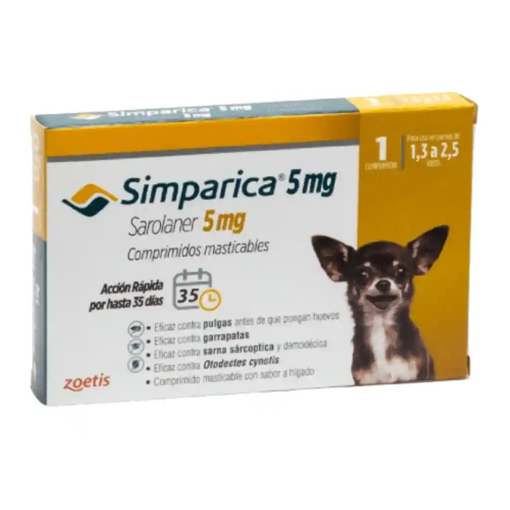 Simparica, Antiparasitario Masticable Para Perros De 1,3 A 2,5 Kg (1 Comprimido)