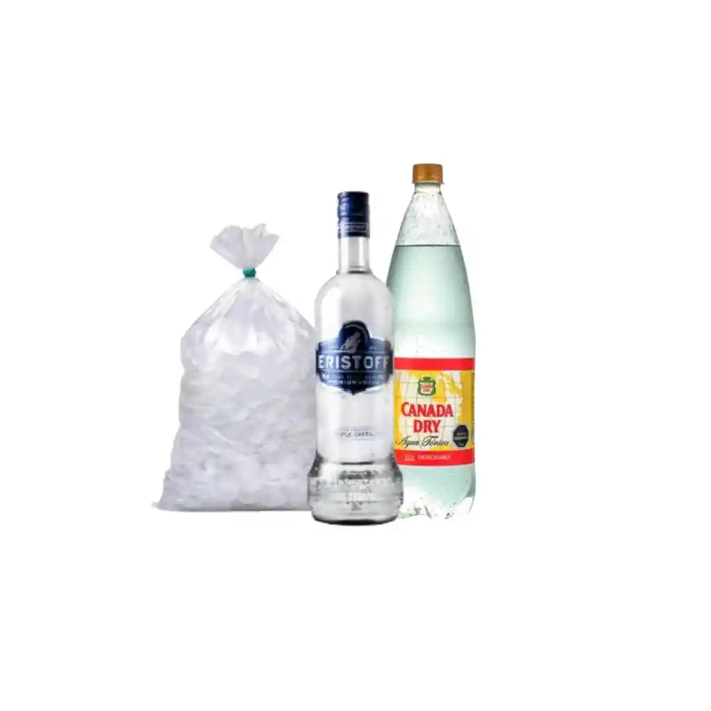 Promo Eristoff 750cc + Tonica Canada Dry 1.5l + Hielo 1k