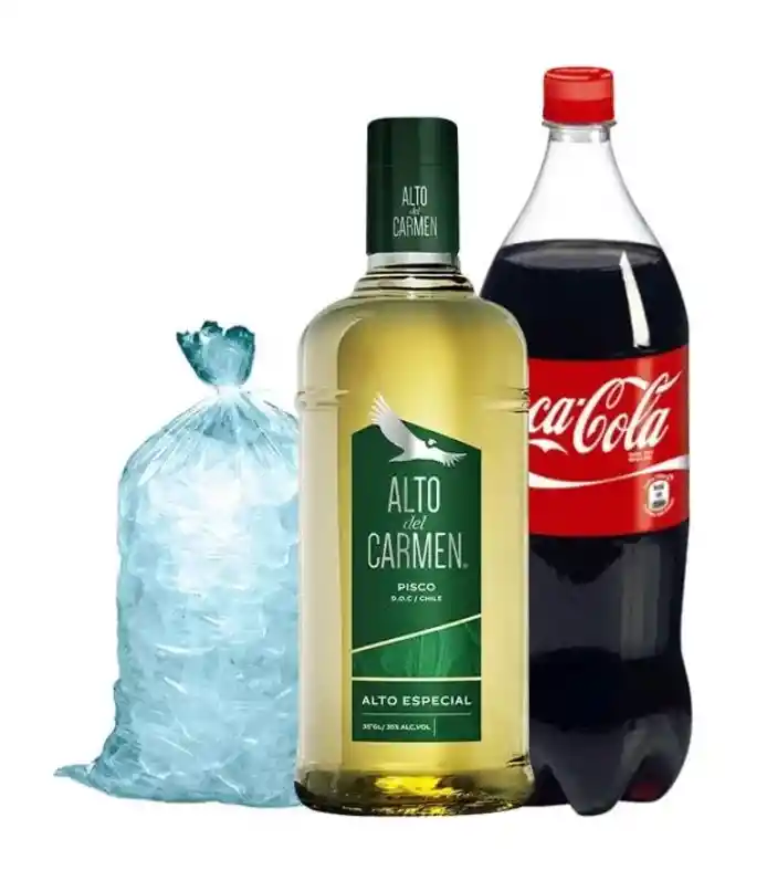 Promo Pisco Alto De Carmen 1 L + Bebida Coca Cola Normal 1.5 L + Hielo 1,5 K