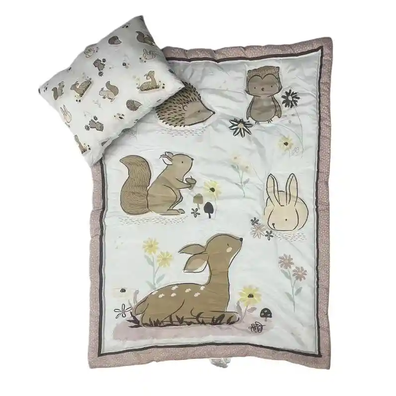 Juego Cubrecama Y Cojín Estampados Ciervo Silvestre Para Cuna Corral 89x114 Cm