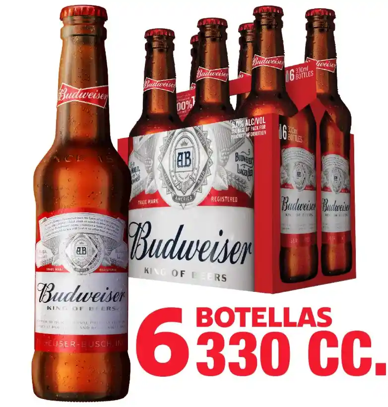 Pack 6 Un. Cerveza Budweiser 330 Cc