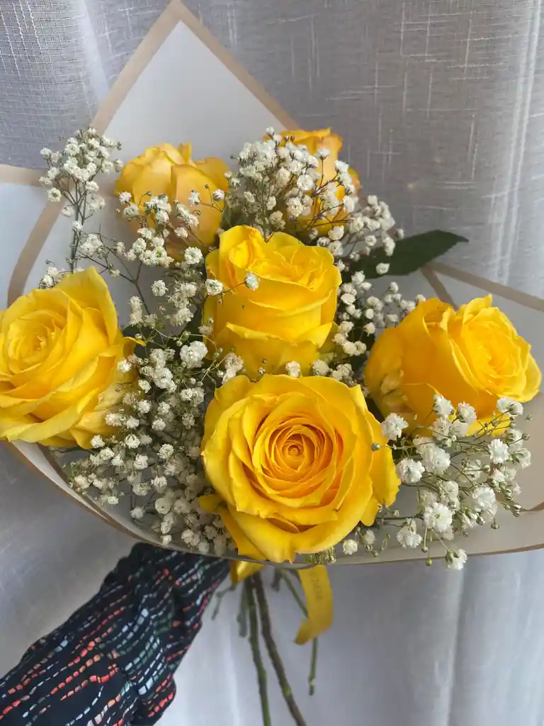 Ramo 6 Rosas Amarillas Y Gypso