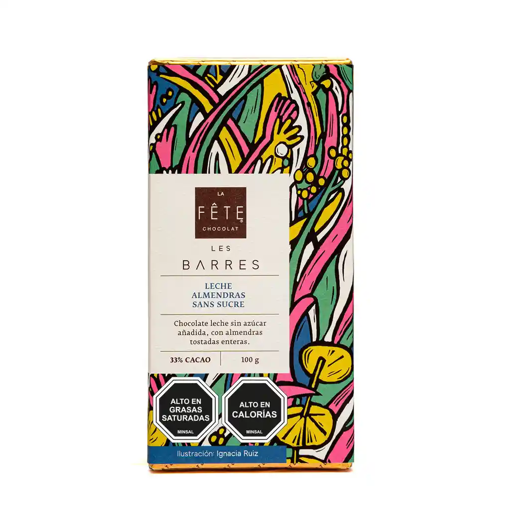 Barra Chocolate De Leche Almendras Sin Azúcar | 33% Cacao | 100 G