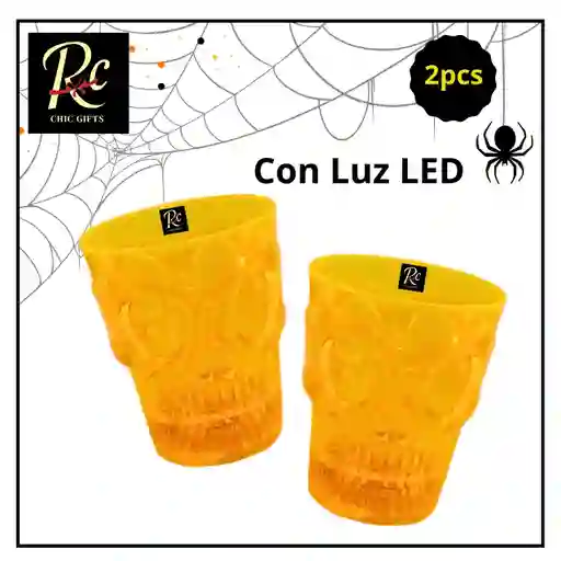 Shot Calavera Led Para Fiestas - Set De 2 Halloween - Regalos Chic