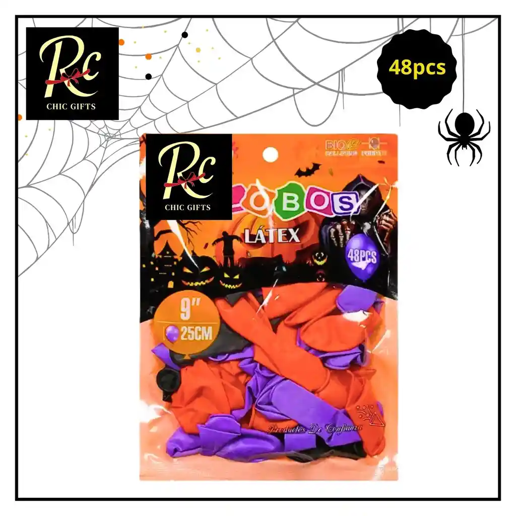 Globos De Látex 9" Halloween - Pack 48 Unidades - Regalos Chic
