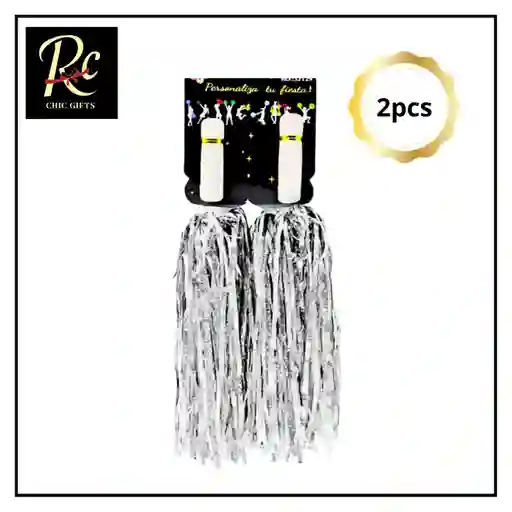 Pompones De Animadora Metálicos - Set De 2 Plata Holográficos - Regalos Chic