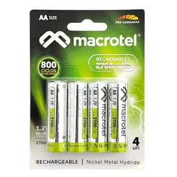 Pack 4 Pilas Recargables Aa 1.2v Macrotel 2700mha