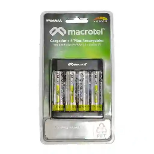 Pack Cargador Usb-c Con 4 Pilas Aa Macrotel 2300mha