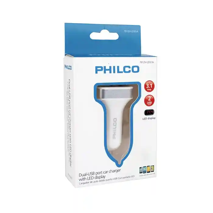 Cargador Auto Doble Usb Pantalla Led Philco