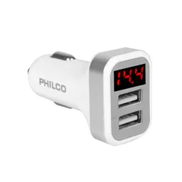 Cargador Auto Doble Usb Pantalla Led Philco