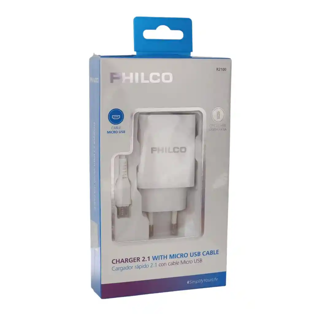 Cargador Rápido 2.1a Doble Usb + Cable Micro Usb Philco