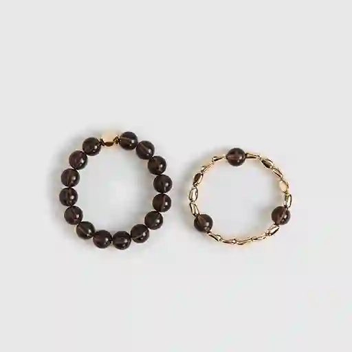 Set Pulseras Borlas Resina Café