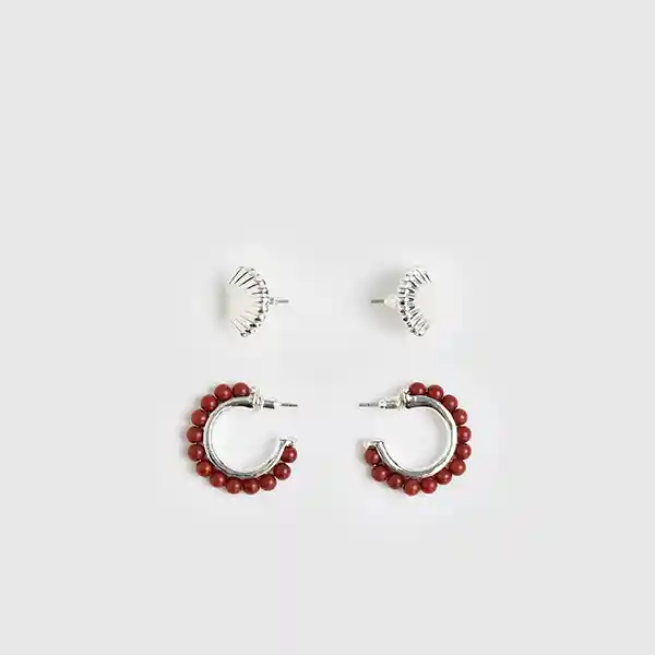 Set Aros Mostacillas Plateado
