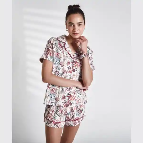 Set Pijama Camisero Flores Xs Rosado