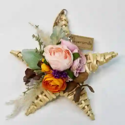 Estrella De Mimbre Flor Rosada Y Naranja