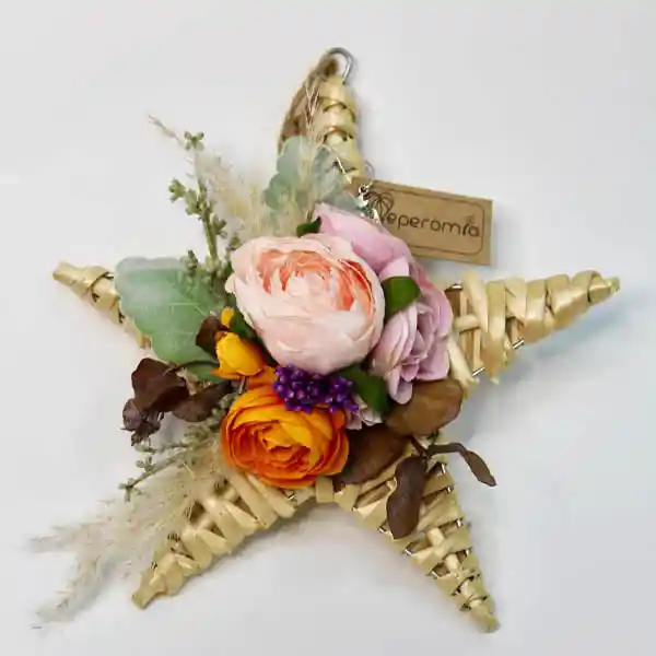 Estrella De Mimbre Flor Rosada Y Naranja