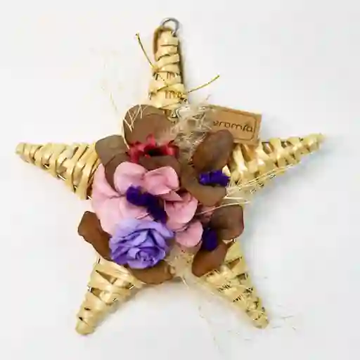 Estrella De Mimbre Flor Rosada Y Morada